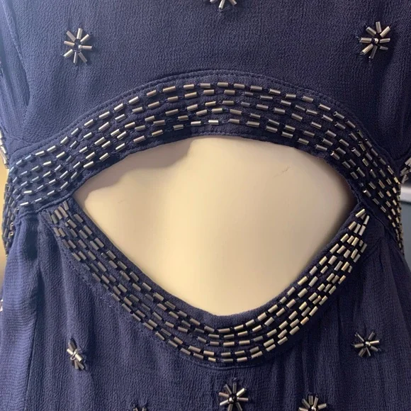 Free People Navy Blue Beaded Cutout Mini Club Dress - Picture 5 of 13